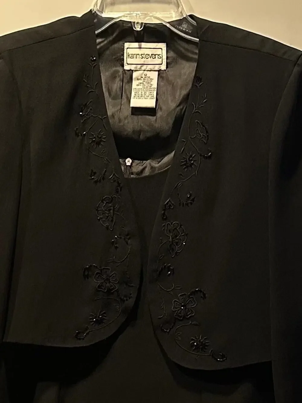 Karin Stevens Black Dress w/ Embroidered Jacket Size 12 Vtg Career, Church Women